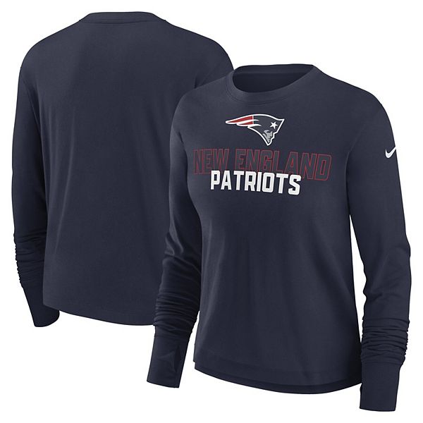 Women's Nike Navy New England Patriots Modest Crop Performance Long Sleeve T-Shirt Nike