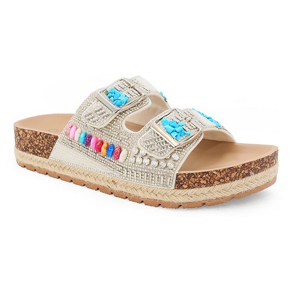 Yoki Espadrille Beaded Platform Double Buckle Women's Sandals Yoki