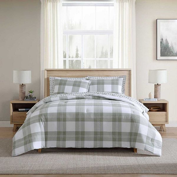 Eddie Bauer Mountain Embroidery Plaid Green King Comforter Set Eddie Bauer