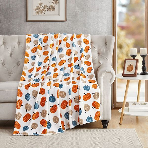 Kate Aurora Autumn Harvest Multi Pumpkins Ultra Soft & Plush Oversized Fall Accent Throw Blanket Kate Aurora