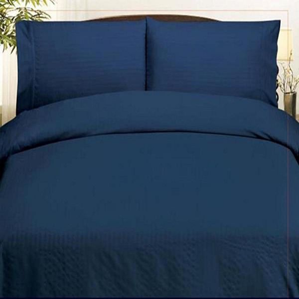 Embossed Dobby Stripe 90GSM Microfiber Sheet Set - Twin 39x75", Navy Plazatex