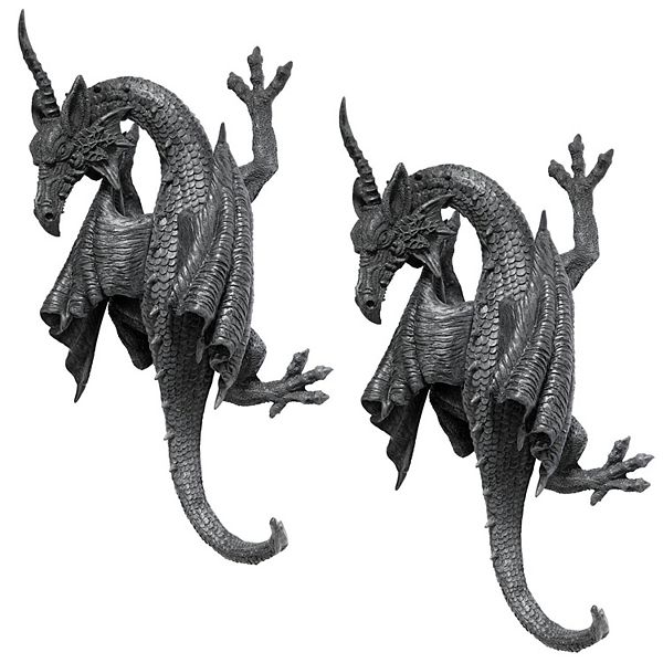 Horned Dragon of Devonshire Wall Sculpture: Set of Two Design Toscano