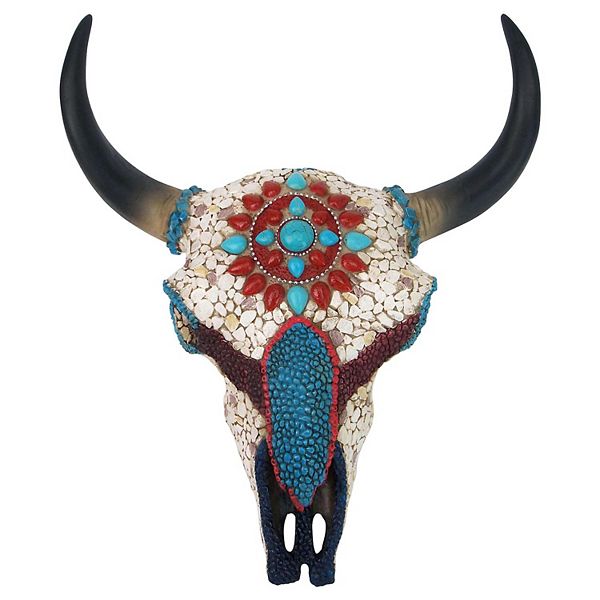 Mystic Plains Warrior Faux Gem Encrusted Cow Skull Wall Sculpture Design Toscano