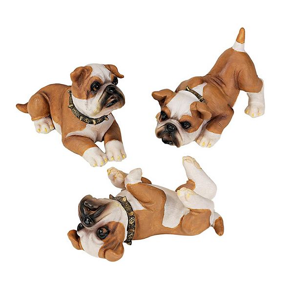 Stop, Drop and Roll British Bulldog Puppy Statues: Set of Three Design Toscano