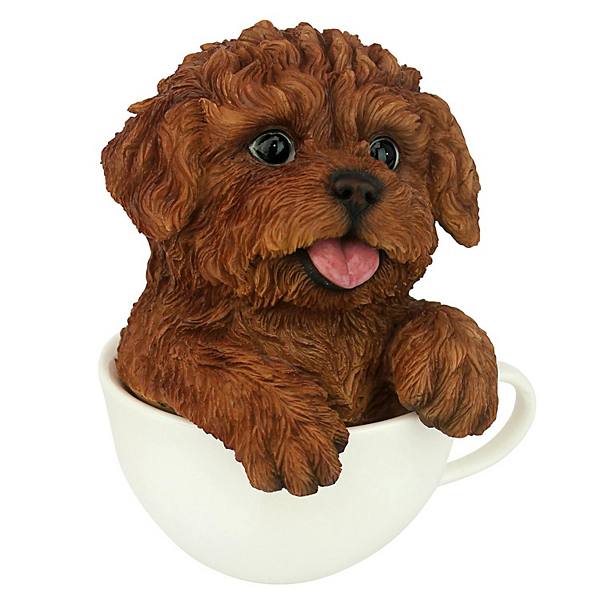 Puppuccino Puppy Collectible Dog Statue: Red Poodle Design Toscano