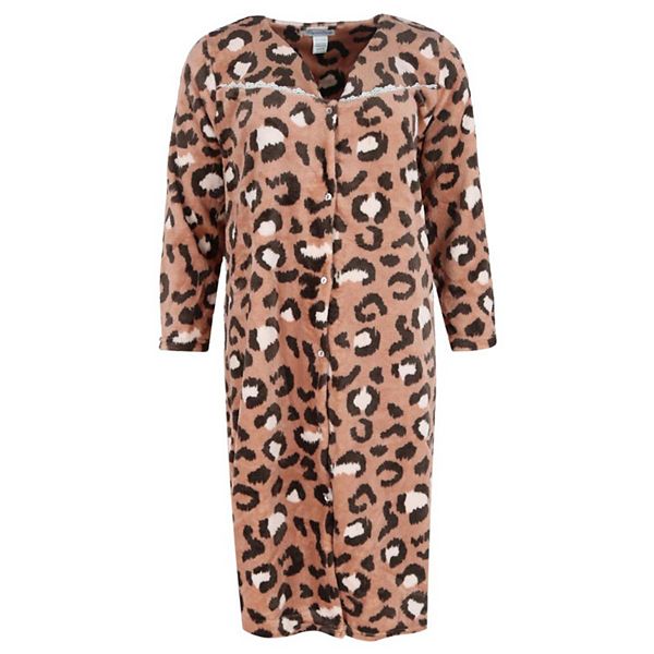 Elegant Emily Women's Leopard Snap Front Long Sleeve Duster Elegant Emily