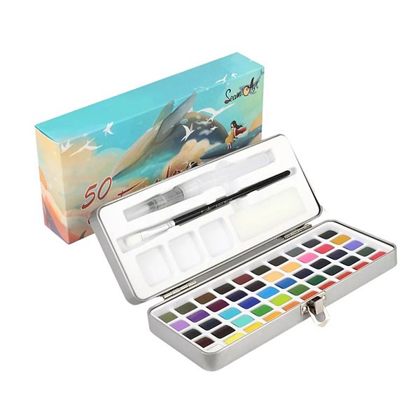 Watercolor Paint And Brush Pigments Set 50 Colors Kitcheniva