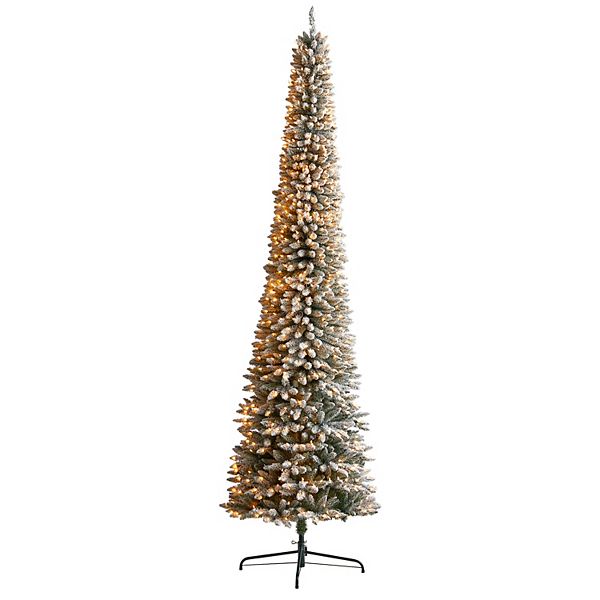 nearly natural 11-ft. Pre-Lit Flocked Pencil Spruce Artificial Christmas Tree Nearly Natural