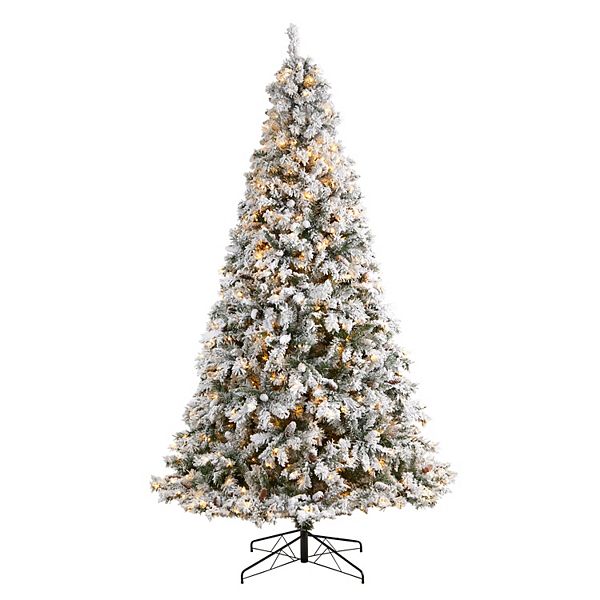 nearly natural 9-ft. LED Flocked White River Mountain Pine Artificial Christmas Tree with Pinecones Nearly Natural