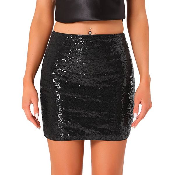 Sequin Skirt for Women's Sparkle Stretchy Bodycon Mini Skirt Shiny Night Out Party Pencil Skirt Inspire Chic