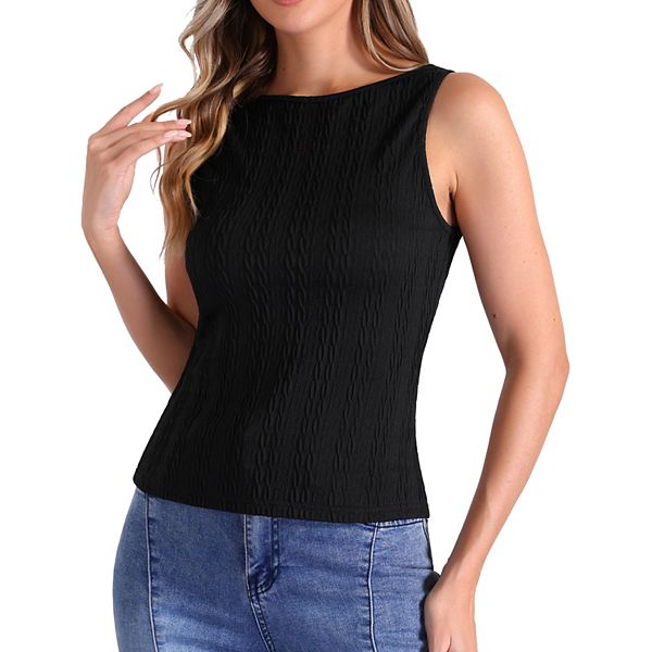 Textured Tank Top for Women's Knit Sleeveless Round Neck Fitted Basic Top Inspire Chic