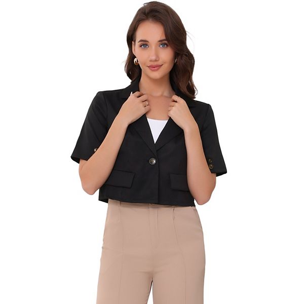 Cropped Blazer for Women's Business Casual Short Sleeve One Button Work Suit Jacket Inspire Chic