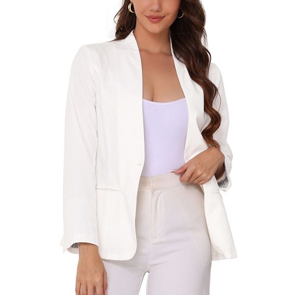 Linen Blazer for Women's V Neck Single Button Long Sleeve Solid Lightweight Work Business Blazers Inspire Chic