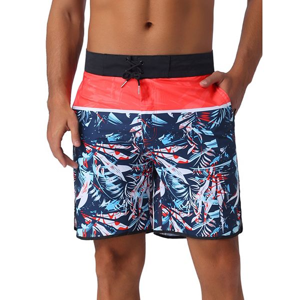 Men's Tropical Vocation Elastic Waist Drawstring Hawaiian Print Athletic Swim Trunks Inspire Chic