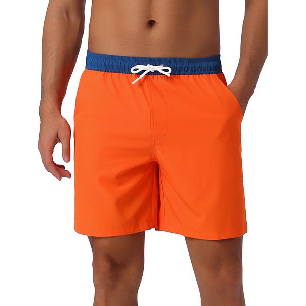 Men's Contrast Color Elastic Waist Lining Surfing Drawstring Swimming Shorts Inspire Chic