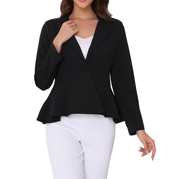 Work Office Blazer for Women's Stand Collar Long Sleeve Single Button Peplum Business Blazers Inspire Chic