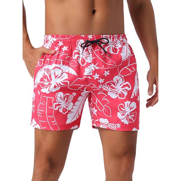 Men's Summer Hawaiian Pattern Drawstring Elastic Waist Mesh Lining Board Shorts Inspire Chic