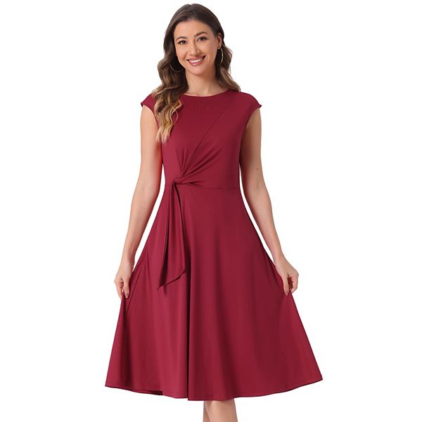 Sleeveless Dress for Women Crewneck Zipper Work Office Elegant a Line Midi Dresses Inspire Chic