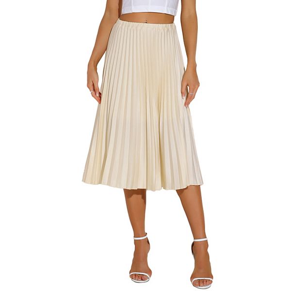 Pleated Midi Skirt for Women's Elastic Waist A-line Swing High Waist Skirts Inspire Chic