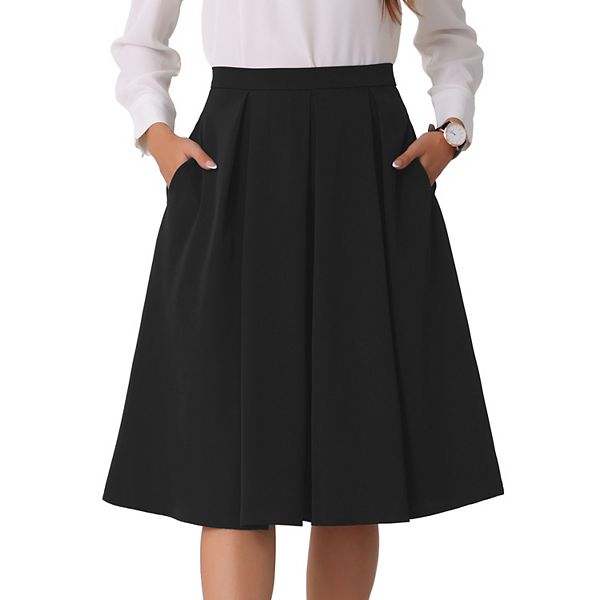 High Waist A-Line Skirt for Women's Flare Pleated Midi Skirt with Pocket Inspire Chic