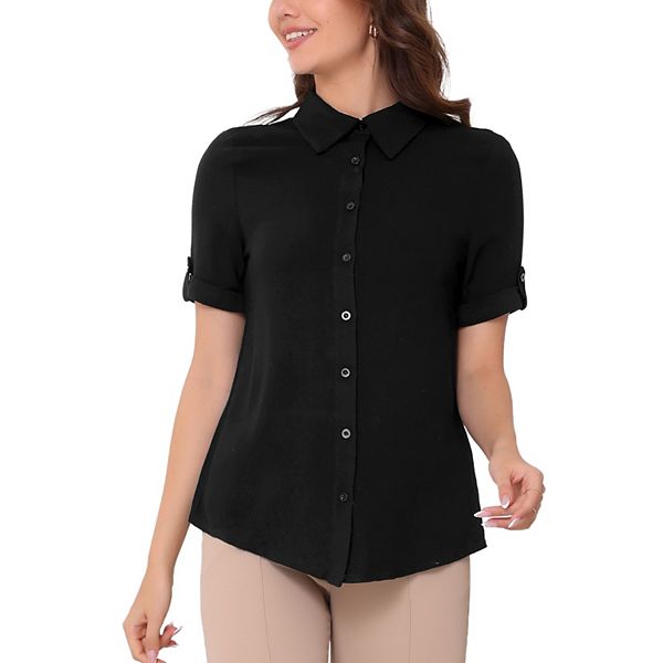 Summer Button Down Shirt for Women's Causal Short Sleeve Turn Down Collar Casual Work Blouse Top Inspire Chic