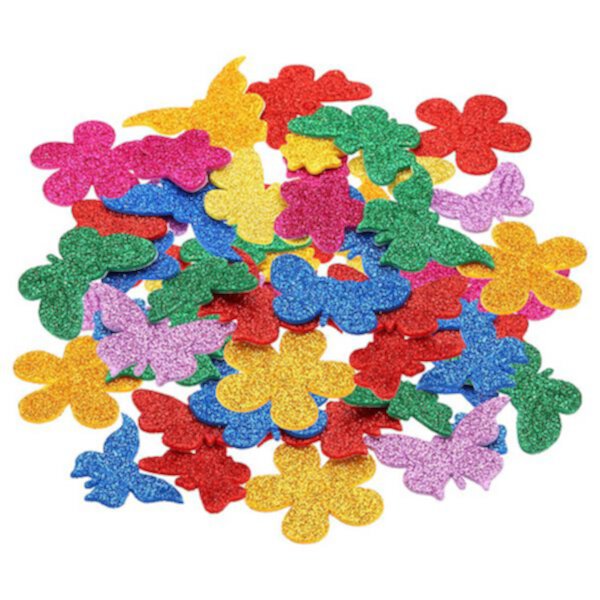 Foam Stickers, 60Pcs EVA Self Adhesive Glitters Foam Shape Sticker Craft Supplies Butterfly Flower Unique Bargains