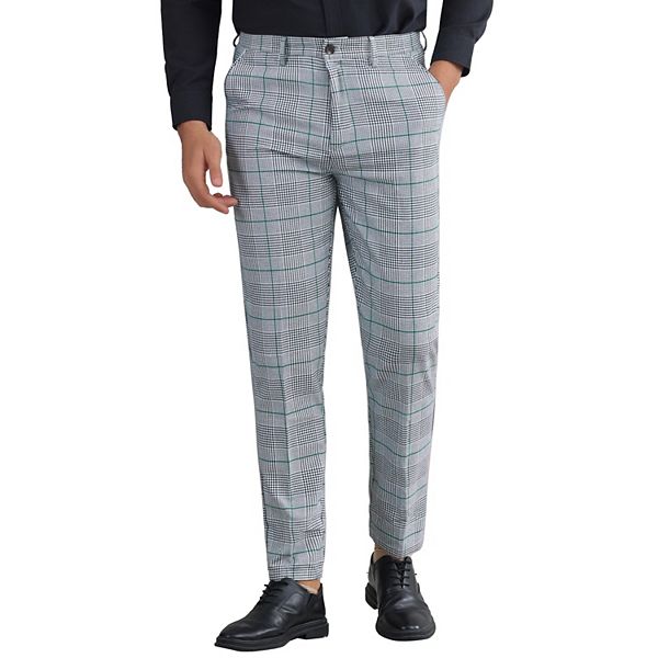 Plaid Dress Pants for Men's Flat Front Straight Fit Formal Business Long Suit Pants Checked Trousers Inspire Chic