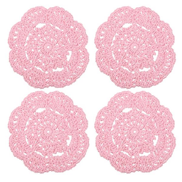 Crochet Doilies, 4Pcs 4" Cotton Woven Fabric Coasters, Lace Round Handmade Coasters Unique Bargains