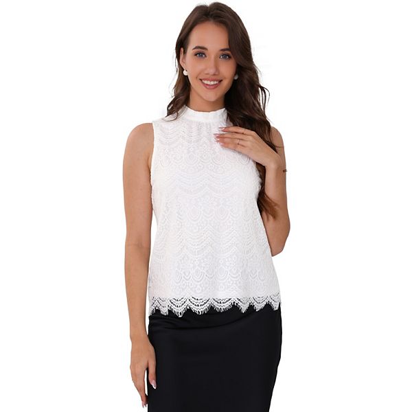 Lace Tops for Women's Sleeveless Mock Neck Dressy Casual Blouse Inspire Chic