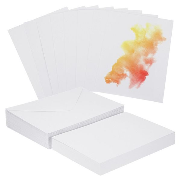 50 Sets Pure Cotton Watercolor Cards 140lb/300 GSM Postcards with Envelopes for Painting Unique Bargains