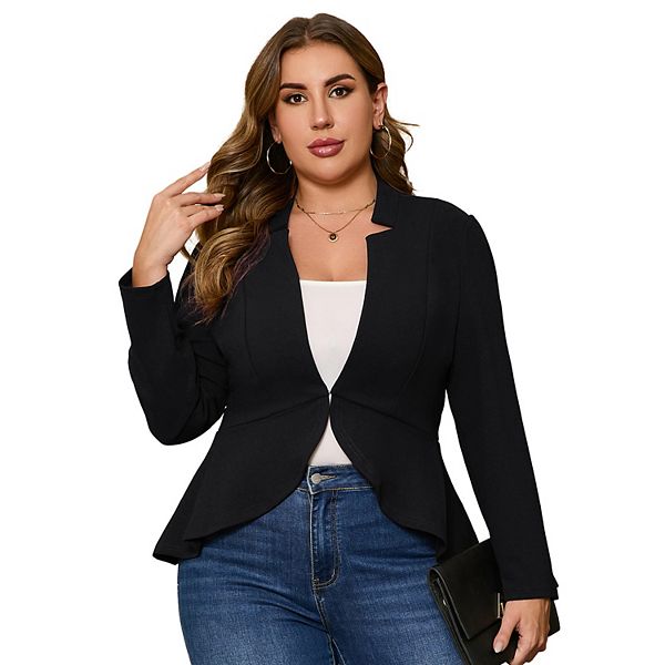 Womens Plus Size Casual Long Sleeve Blazer Open Front Cardigan Work Office Jacket Suit Blazer Kojooin