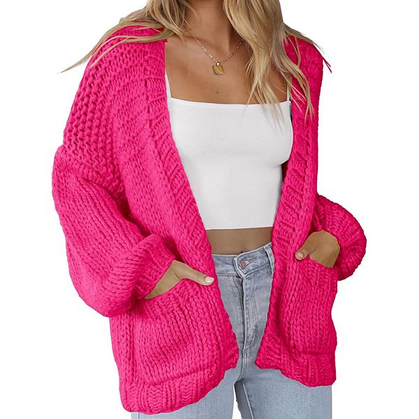 Women's Long Sleeve Cardigans Sweaters with Pocket Casual Knitted Open Front Cardigans Kojooin