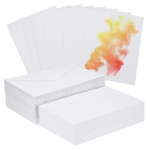 100 Sets Pure Cotton Watercolor Cards 140lb/300 GSM Postcards with Envelopes for Art Painting Unique Bargains