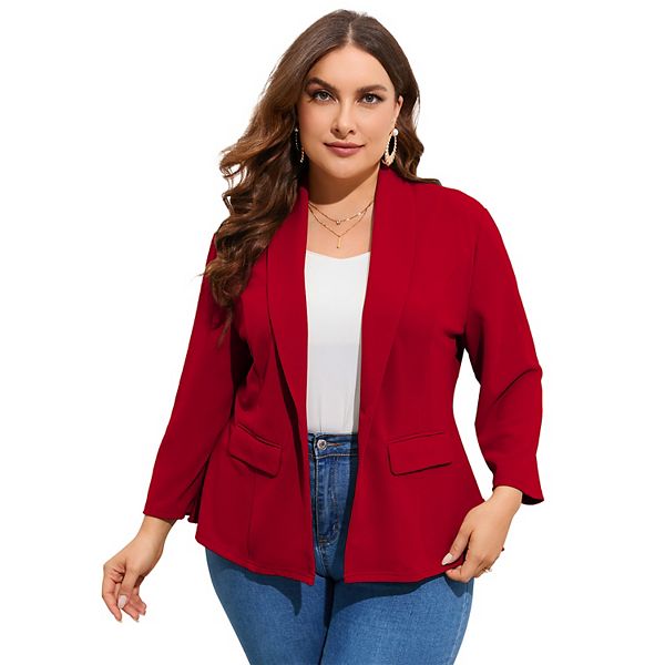 Women's Plus Size Casual Blazers Open Front Work Office Jackets Blazer with Pockets Kojooin