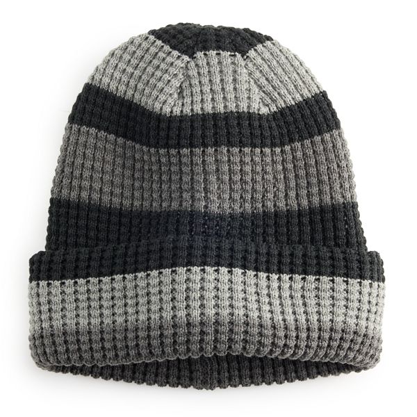 Men's Sonoma Goods For Life® Striped Waffle Cuffed Beanie with Sherpa Lining Sonoma