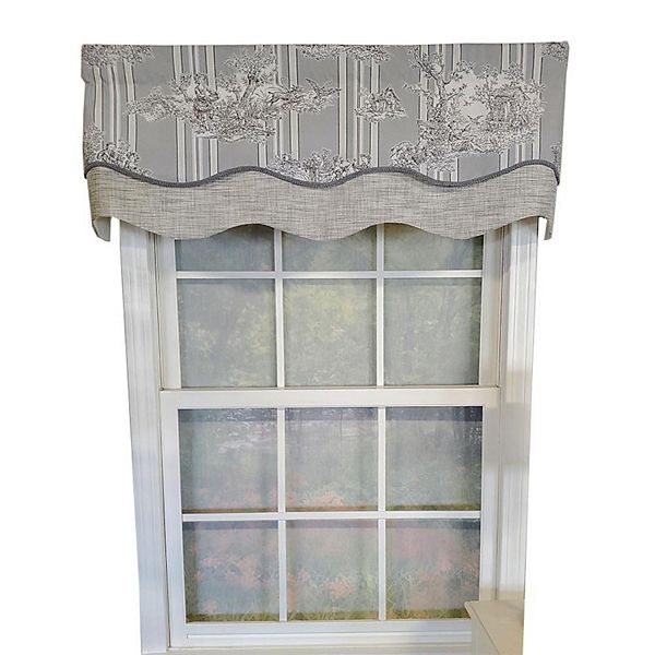 French Tableau Classic Toile Stripe And Solid Fabric Gimp Trim Ivory Lining No Header Glory Valance RLF Home