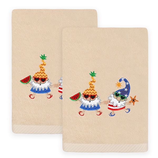 Linum Home Textiles Summer Gnomes Embroidered Turkish Cotton Set of 2 Hand Towels Linum Home