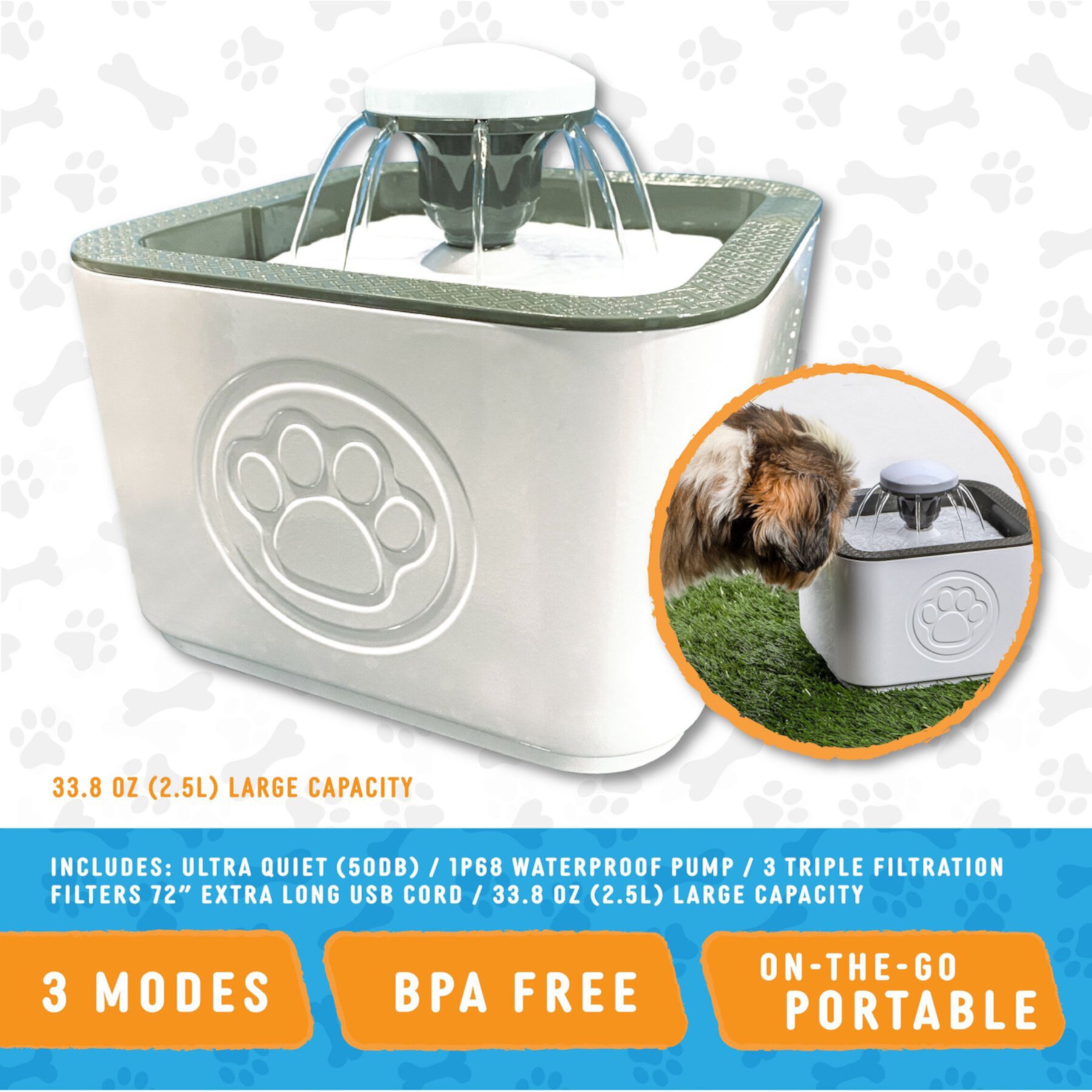 PawPerfect Cat & Dog Water Fountain, White PawPerfect