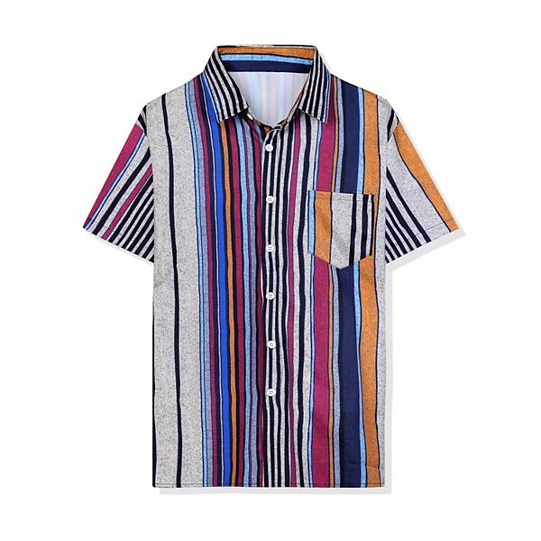 Men's Casual Summer Beach Short Sleeves Button Down Striped Shirt Lars Amadeus