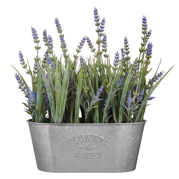 11" Tall x 10" Long Artificial Lavender in Galvanized Metal Pot Haute Decor