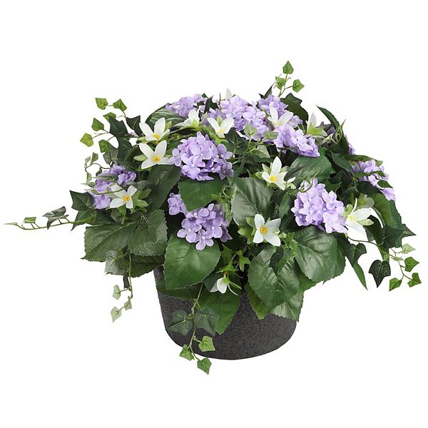 22" Wide Artificial Purple Hydrangea Pot Filler with Adjustable Height Haute Decor