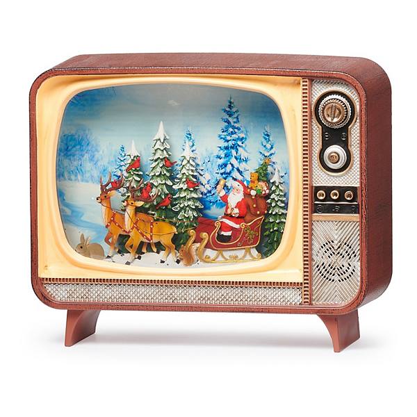 Roman Light Up Retro Musical Christmas TV with Santa in His Sleigh Roman