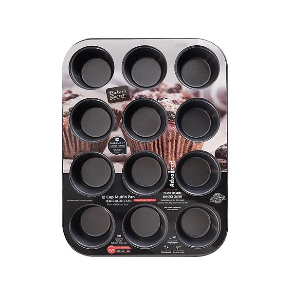 Baker's Secret Non-stick 12 Cup Muffin Pan 11"x15.7" Advanced Collection Carbon Steel Baker's Secret