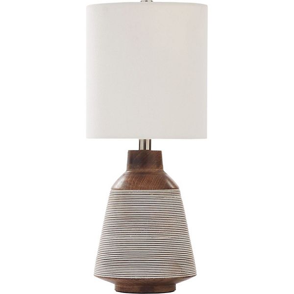 22" Whitewash Painted Table Lamp with Off White Modified Drum Shade Signature Home Collection