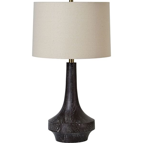 26.25" Antique Brass Wood Table Lamp with Natural Linen Shade Signature Home Collection