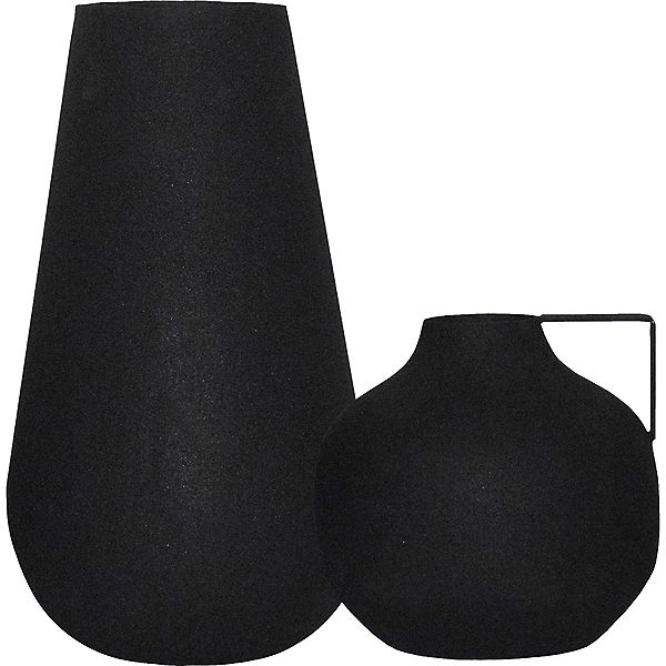 Set of 2 Matte Black Industrial Textured Vases 14" Signature Home Collection