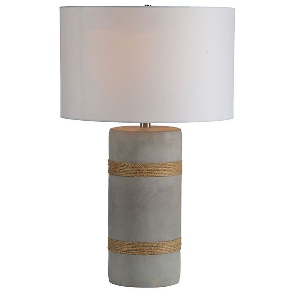 28" Gray Concrete and Rope Accented Table Lamp with White Drum Shade Signature Home Collection