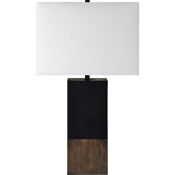 30" Rectangular Wood Table Lamp with Off White Modified Drum Shade Signature Home Collection