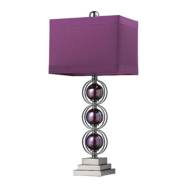 27" Black Nickel Steel Body Table Lamp with Purple Faux Silk Shade Contemporary Home Living