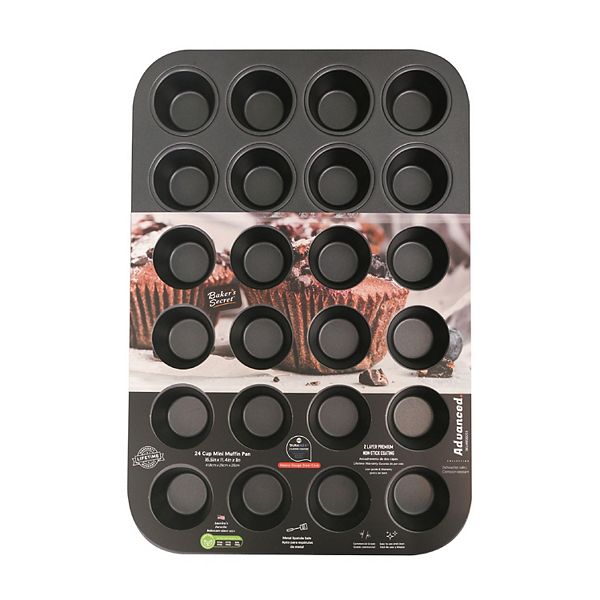 Baker's Secret Non-stick 24 Cup Mini Muffin Pan 11"x15.7" Advanced Collection Carbon Steel Baker's Secret